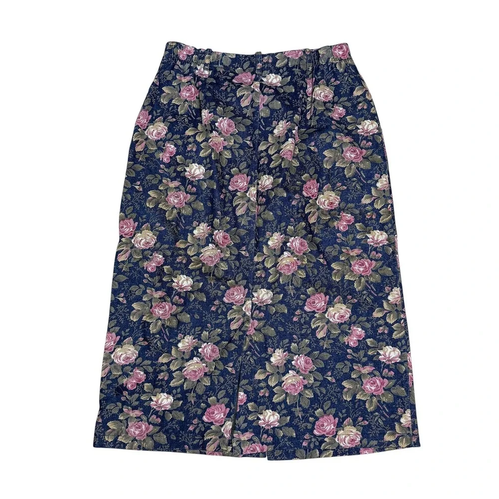 Orvis Floral Denim Jean Jacket Skirt Set Roses Button Up Y2K Cottagecore Grandma - Picture 13 of 16